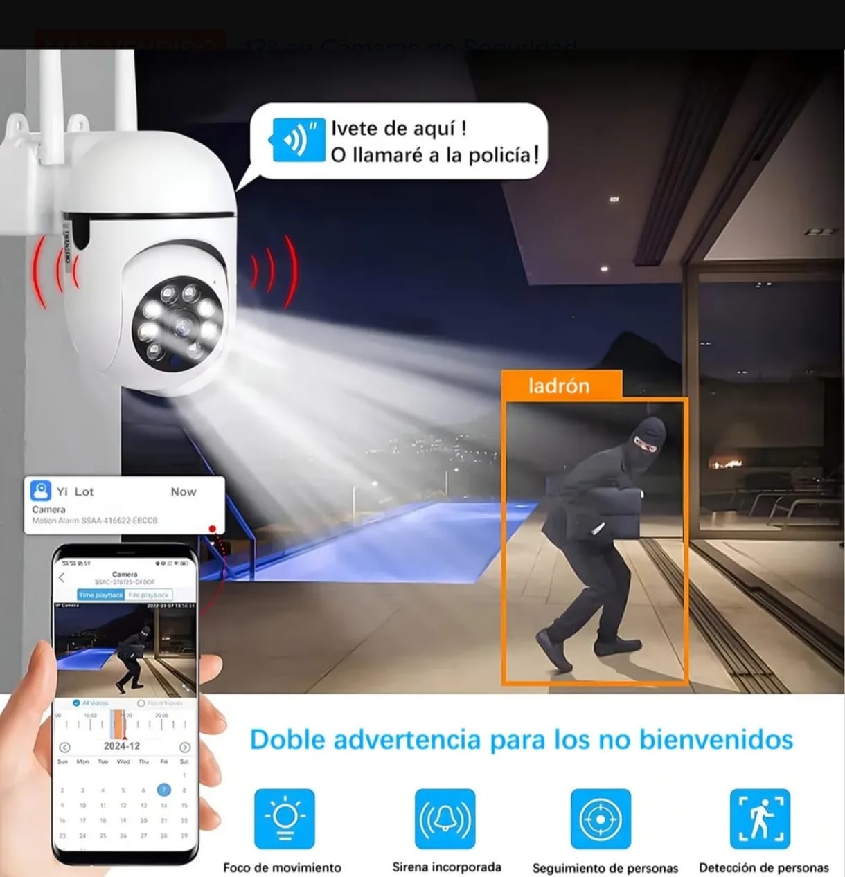 Cámara Domo Wifi 360° Exterior Visión Nocturna