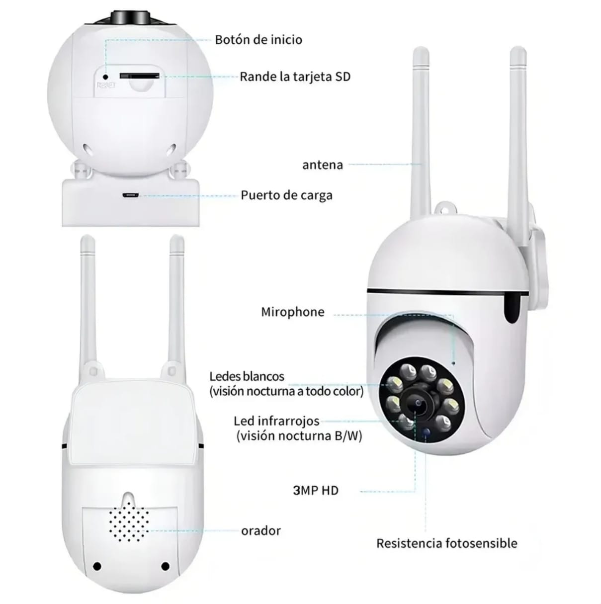 Cámara Domo Wifi 360° Exterior Visión Nocturna